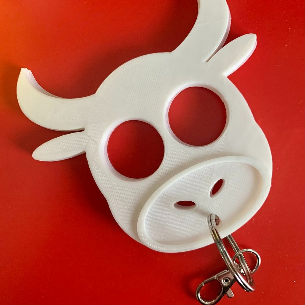 Cow Self Defense Keychain Backpack Charm 3D Printed White or Brown Cow Dairy